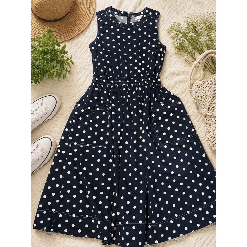 Womens XS dress Polka Dot Sleeveless Fit Flare blue classic classy summer party